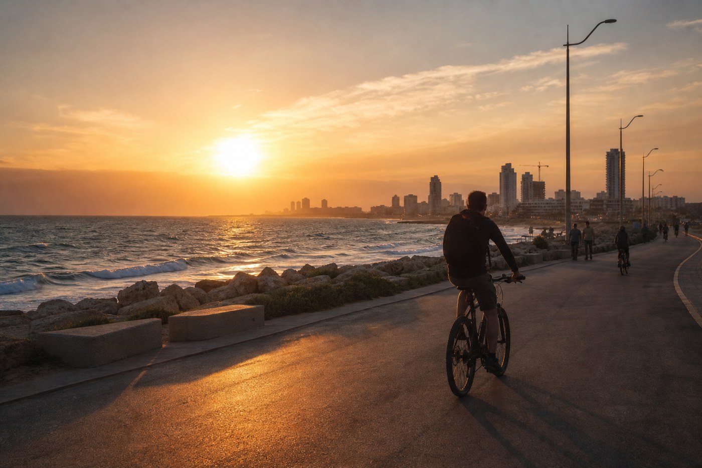 Sunset beach cycling tour from Gordon Beach to Jaffa